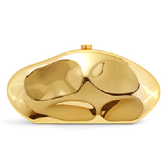 Neiman Marcus Gold Geometric Acrylic Clutch with Removable Chain